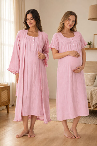 ByLohusa Pregnant and Postpartum Period Muslin Fabric Dressing Gown and Night...