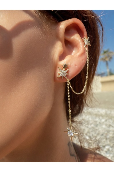 AlminaMia Xuping Star Figured Chain Earring (Ear Cuff) Gold |   Zircon Stone ...