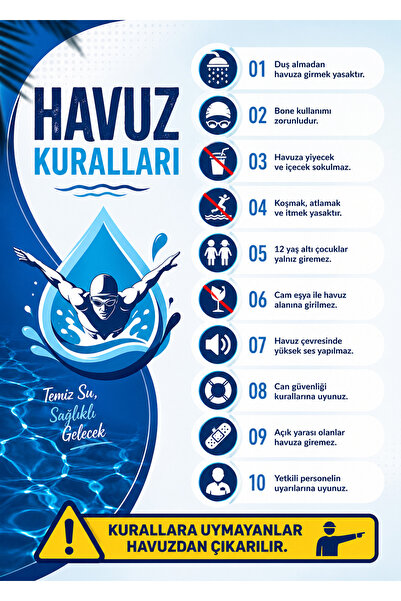 Cevahir Reklam 50x70 cm Havuz Kuralları Tabelası | 5mm PVC Foreks | UV Baskı ...