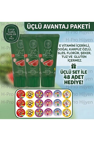 Eyüp Sabri Tuncer Doğal Çocuk Diş Macunu Üçlü Avantaj Paketi - 48 Sticker Hed...