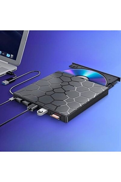 Monozone Harici CD DVD Yazıcı Okuyucu USB 3.0 + Type-C – 8’si 1 Arada Çoklayı...