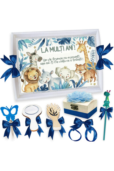 LoreBebe Set Tava Taiere Mot Baieti, Tavita Alba, 7 Piese, Model Happy Zoo, 3...