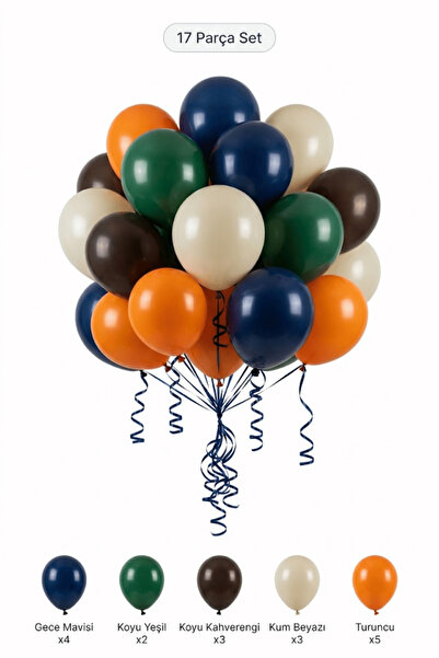 BALOMİS Space Themed Balloon Set Orange Dark Brown 17 Pieces Boy's Birthday P...