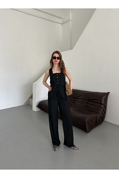 My Blog Black Square Collar Vest Trousers Suit - 51102