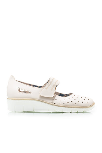 UrbanShoes Balerini damă din piele naturală perforată, Leofex - 244 Bej Box