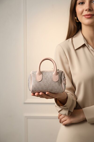 enoch Women's All-Over Sparkling Stone Embellished Mini Cylinder Bag with Dou...