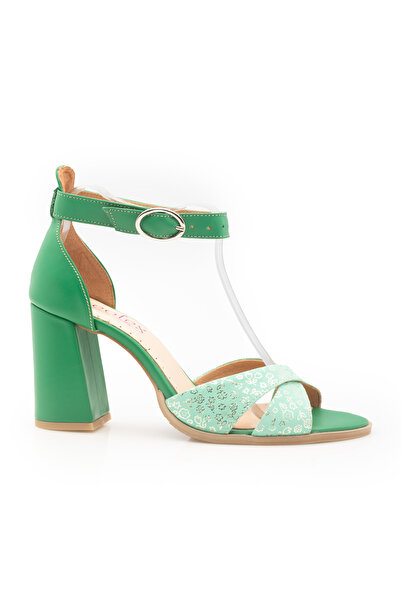 UrbanShoes Sandale cu toc damă din piele naturală, Leofex - 148 Verde Box