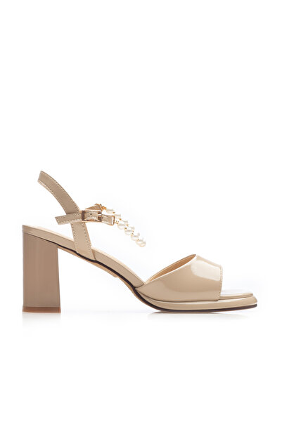 UrbanShoes Sandale elegante damă cu toc din piele naturală - 4001 Bej Lac