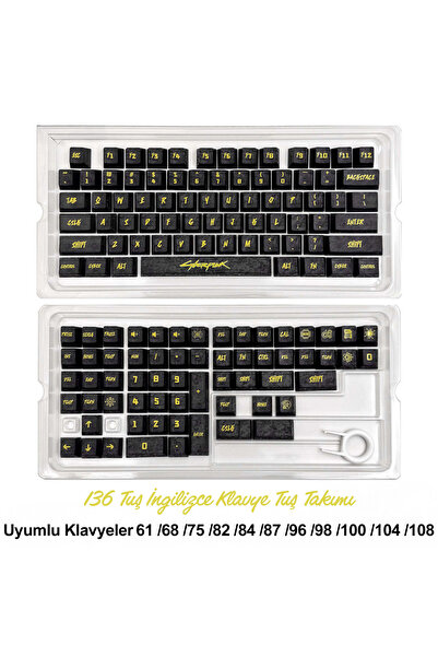 silabor 136 Tuşlu Keycaps PC Karbon Fiber Dokulu Cyberpunk 136 Tuşlu Klavye (...