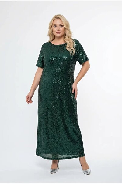 hazelin Γυναικείο πράσινο μακρύ βραδινό φόρεμα με παγιέτες, κομψό φόρεμα HZL2...