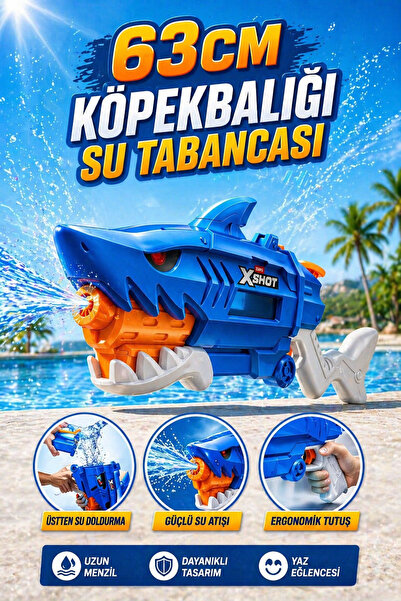 YILDIRIM OYUNCAK 10m Atış Mesafeli Köpekbalığı Su Tabancası 63 cm – 700Ml Kap...