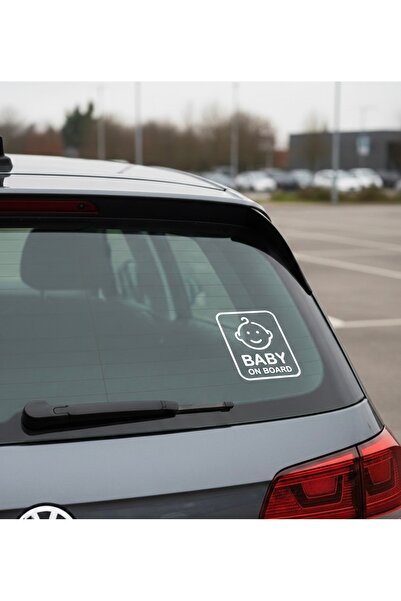 nehay shop Bebek Arabası Figürlü Baby On Board Araba Cam Çıkartması - Beyaz V...
