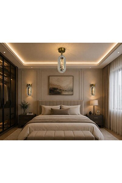 BİAVİZE OVAL KRİSTAL LEDLİ GOLD TEKLİ MODERN AVİZE(TAVANA SIFIR)(3RENK)