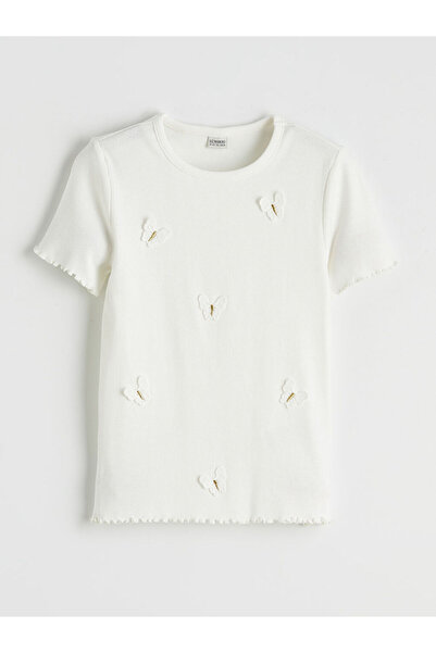 LC Waikiki Embroidered Girls' Ribbed T-Shirt