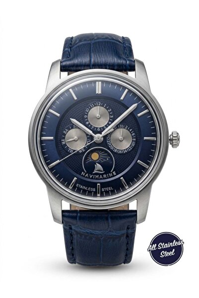 Navimarine N.Mrn001212-2 Silver Steel Navy Blue Leather Men's Wristwatch with...