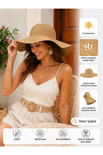 Wearflawless Γυναικείο ψάθινο καπέλο, Καλοκαιρινό καπέλο παραλίας με φαρδύ γε...
