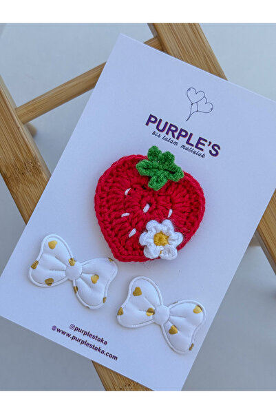 PURPLE'S BİR TUTAM MUTLULUK مجموعة مشابك شعر للأطفال بتصميم الفراولة والفيونك...