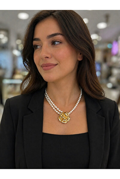 Dilina takı Çiçek detaylı özel tasarım inci gerdanlık kolye