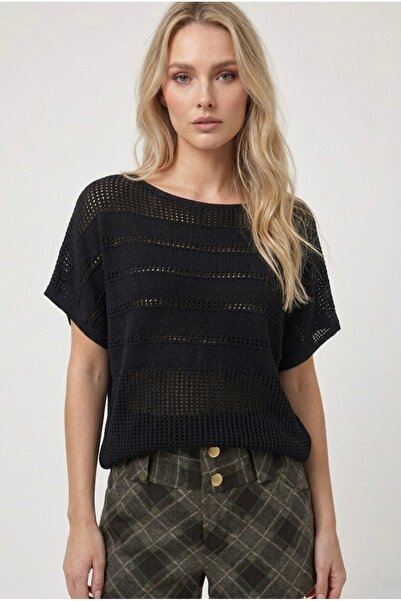 Neden Tekstil Διάτρητο διχτυωτό πλεκτό μπλούζα με υφή νυχτερίδας- Καλοκαιρινό...