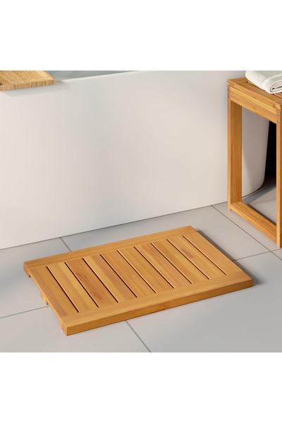 vidaxl Χαλάκι Μπάνιου Μονόχρωμο Καφέ 60 x 40 εκ. Ξύλο 42025266