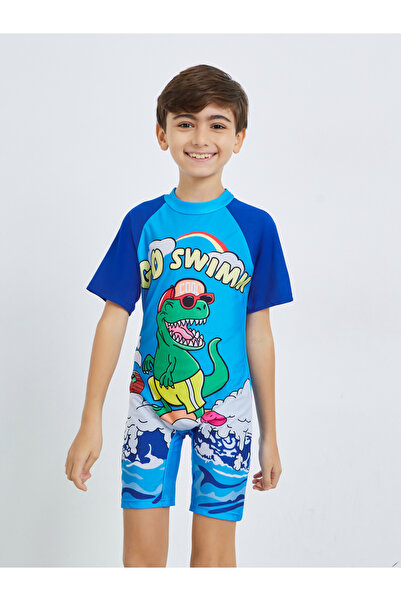 Styli Boys Blue Dino Print Swimsuit