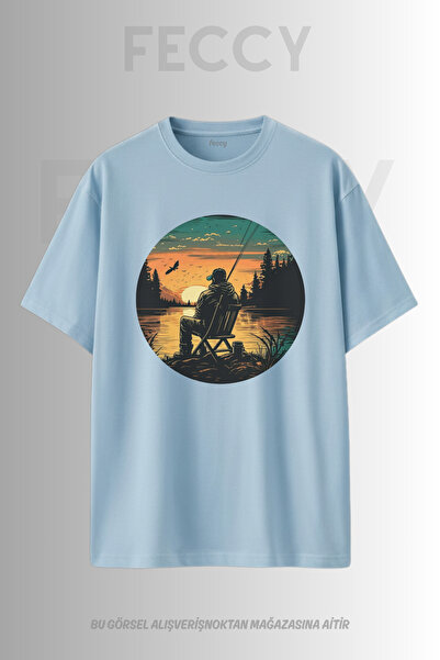 FECCY Tricou unisex supradimensionat cu imprimeu Fisherman Hunter, pentru fem...