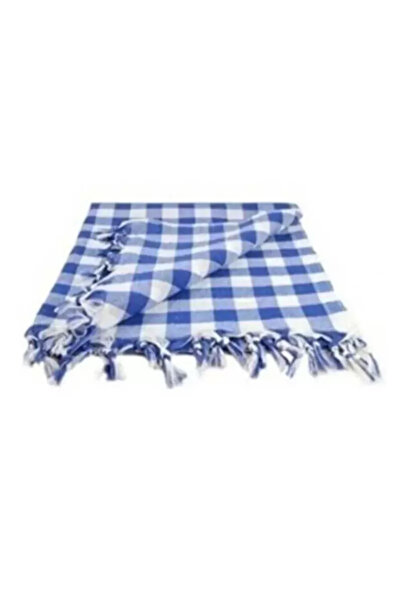 Mestore Checkered Fringed Blue Table/picnic/tablecloth 165x170 Cm
