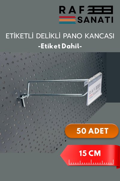 Raf Sanatı Etiketli Delikli Pano Kancası 15 CM | 50 ADET | Tel Askı Kancası |...
