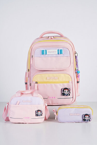 nacar çarşı Relaxion 1814 Girls' Primary School School Bag Set of 3 with Lunc...
