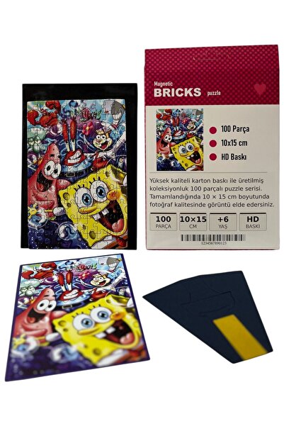 ydn Sünger Bob Manyetik Puzzle 100 Parça Çerçeveli Tasarım Dekoratif Eğitici ...
