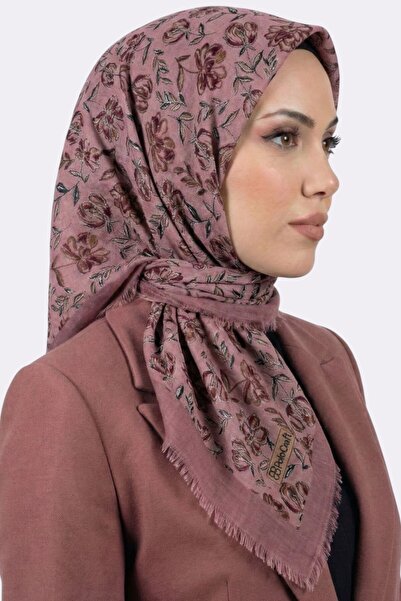 hadiora وشاح نسائي مزين بنقشة زهور الورد المجففة