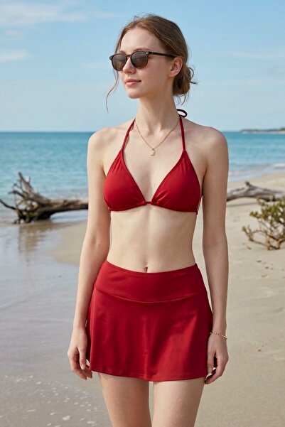 Nilmay mayo Women's 3-Piece Triangle Skirt Bikini Set