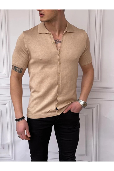 MODEFENDİ Slim Fit Polo Collar Knitwear Cotton Short Sleeve Shirt