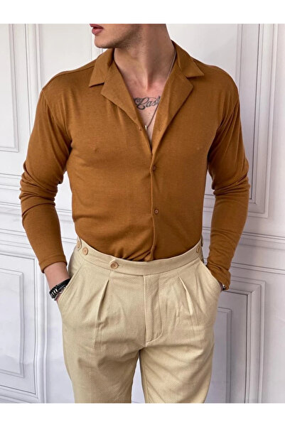 MODEFENDİ Slim Fit 100% Cotton Knit Fabric Shirt