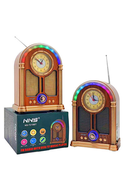 NNS Radyo Ahşap Retro Büyük Boy Bluetooth Bağlantılı Usb Tf Saatli Işıklı Şarjlı