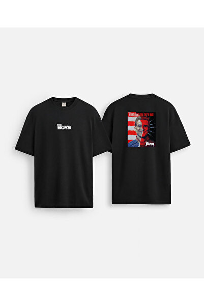 AYDESİGN Tricou unisex cu imprimeu The Boys, cu gâtul rotund, negru, cu două ...