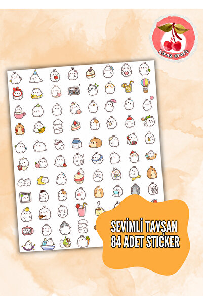 Kiraz Craft 84 Parça Kawaii Tavşan Sticker Seti – Sevimli Mini Karakter Çıkar...