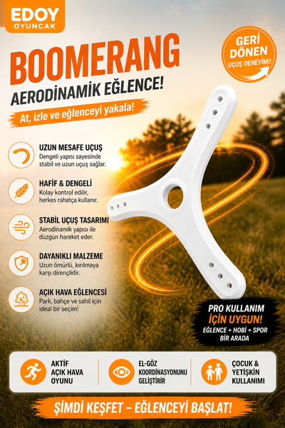 edoy Oyuncak Boomerang | Aerodinamik Uçuş, Açık Hava Eğlence Oyuncağı, Hafif ...