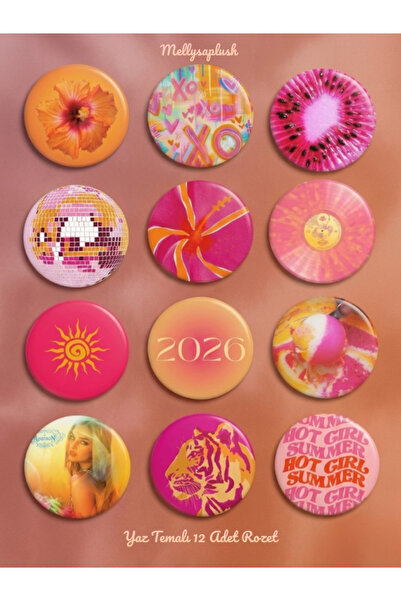 mellysaplush Summer Vibe Y2K Midnight sun estetik temalı 12 Adet Rozet 44mm Y...