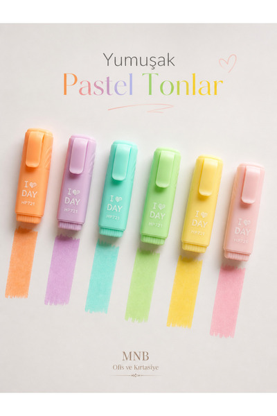 VEGA 6’lı, pastel, fosforlu kalem, hediye şeffaf çantalı, mini vurgulayıcı, o...
