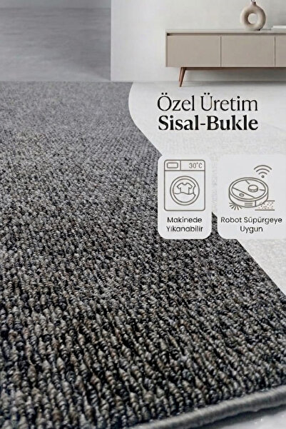 stil carpet RUBY - GRİ ( GRAY) ÖZEL KAYMAZ TABANLI ÖZEL ÜRETİM SİSAL-BUKLE HALI