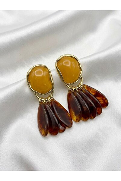 NUR TASARIM ATÖLYESİ Women's Brown Tone Steel Dangle Designer Earrings