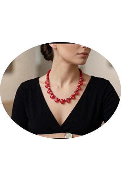 AYFAACCESSORIES Akik ve Murano Esintili El Yapımı Kırmızı Cam Koly