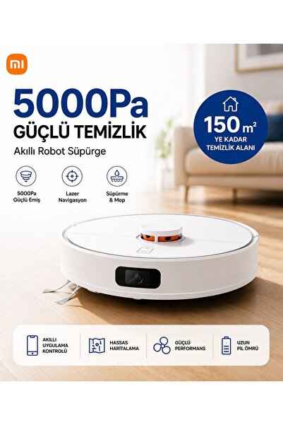 Xiaomi 5000Pa WiFi Robot Süpürge Sesli Kontrol Lazer Navigasyon Islak Kuru Ha...