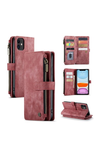 Caseme -C30 Multifunctional Horizontal Flip Leather Θήκη Πορτοφόλι Red (Apple...