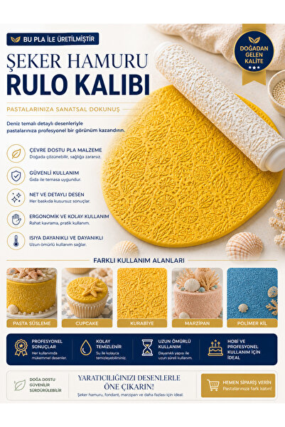 StudioAslanDesign Şeker Hamuru Rulo Kalıbı – Detaylı Desenli Fondant & Kurabi...