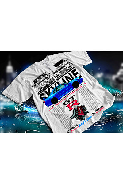 Silkensoul Nissan Skyline GTR R34 Baskılı Unisex Siyah Tişört - JDM Car Design