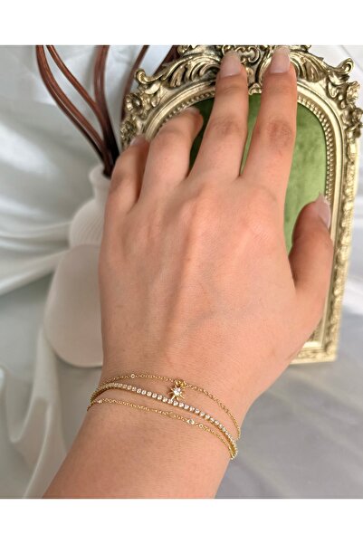 ANKA JEWELLRY سوار نسائي من الفولاذ بلون ذهبي متعدد السلاسل مرصع بحجر الزركون...