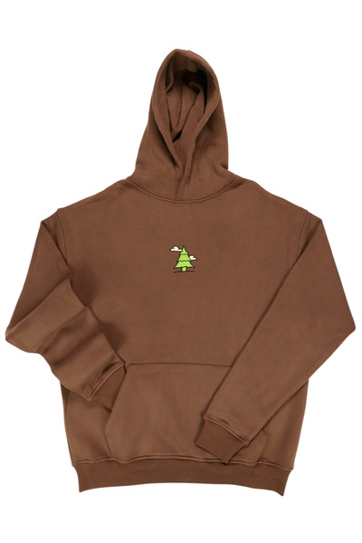 Hoodie Ağaç Nakışlı %100 Pamuk 3 İplik Sweatshirt