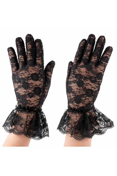 NW NessiWorld Black Guipure Lace Lace Short Gloves – Vintage Elegant Women's ...